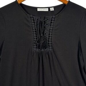 Susan Graver Women's Size S‎ Black Long Sleeve Top with Tie Accent